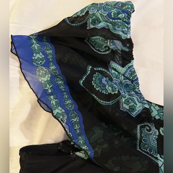 INC International Concepts Mesh Black & Blue Ruffled sleeve on/off shoulder 1X - Picture 5 of 11